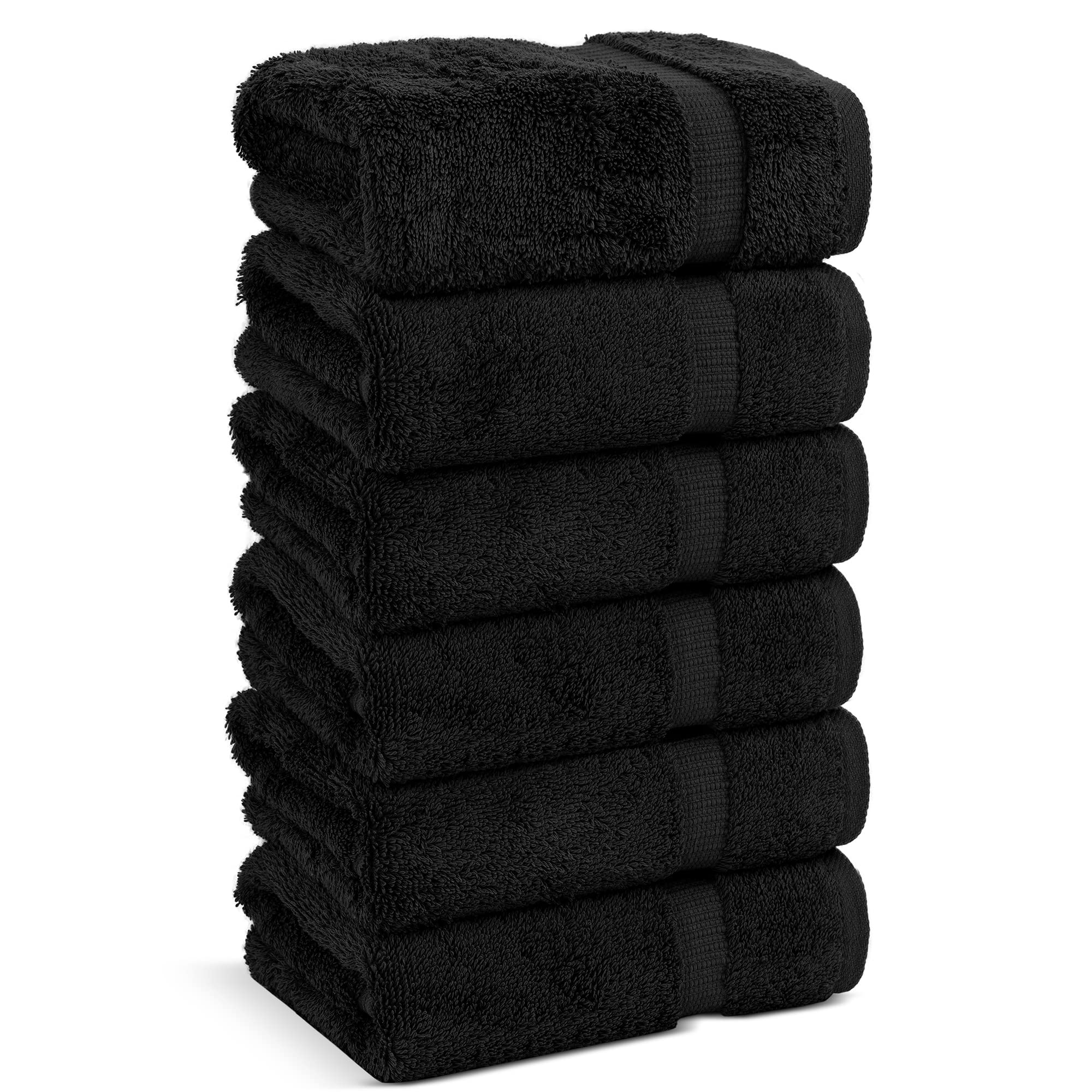 Chakir Turkish Linens hand towels in black, close-up showing plush cotton texture.