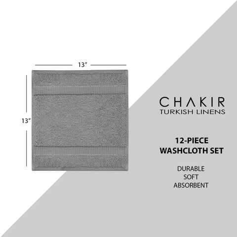 Chakir Turkish Linens luxury bathroom setup with gray washcloths for a spa-like vibe.