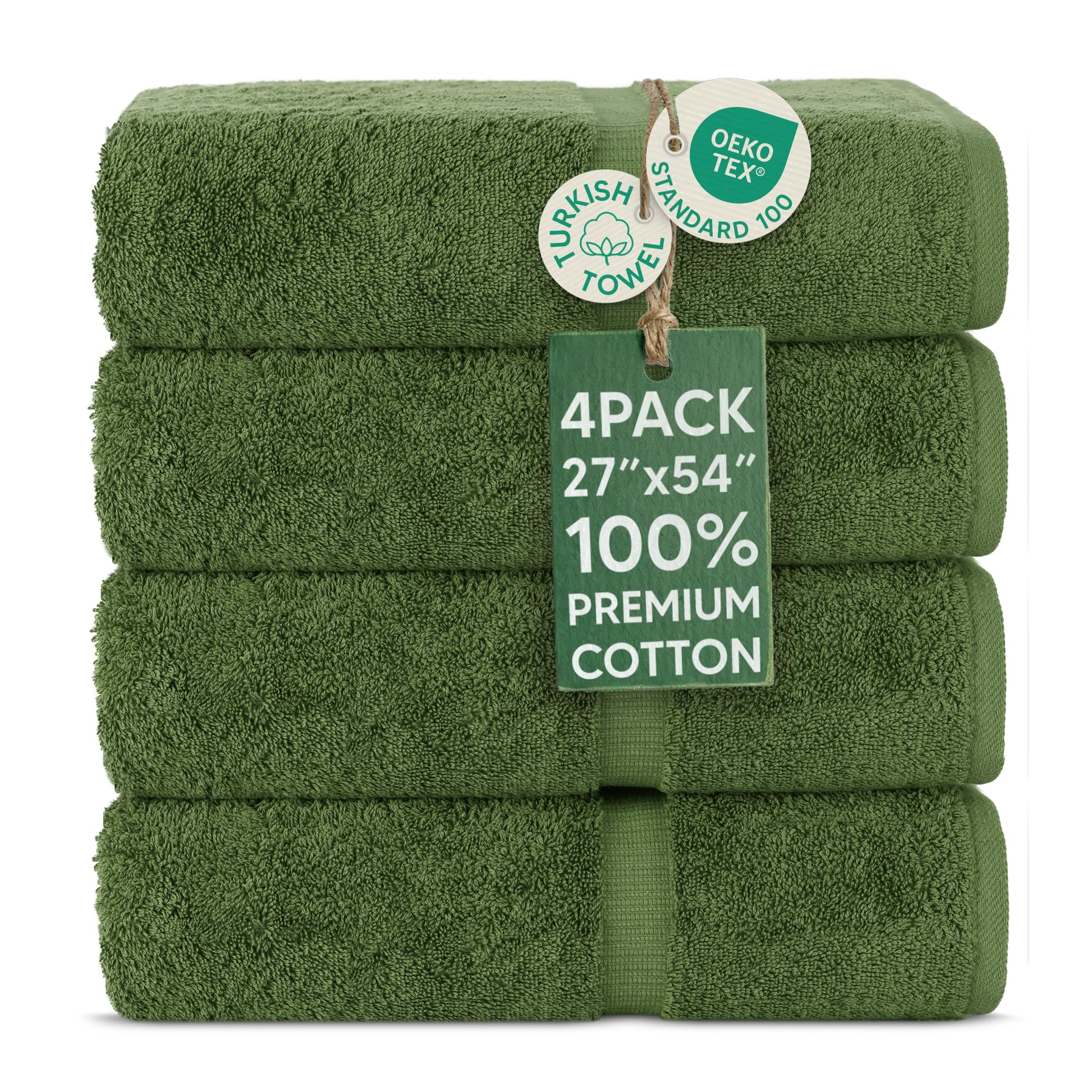 Chakir Turkish Linens Moss 4-piece bath towels show plush softness and absorbency.