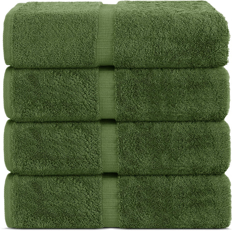 Chakir Turkish Linens Moss bath towel draped elegantly, ultra-absorbent and plush for spa-like at-home use.