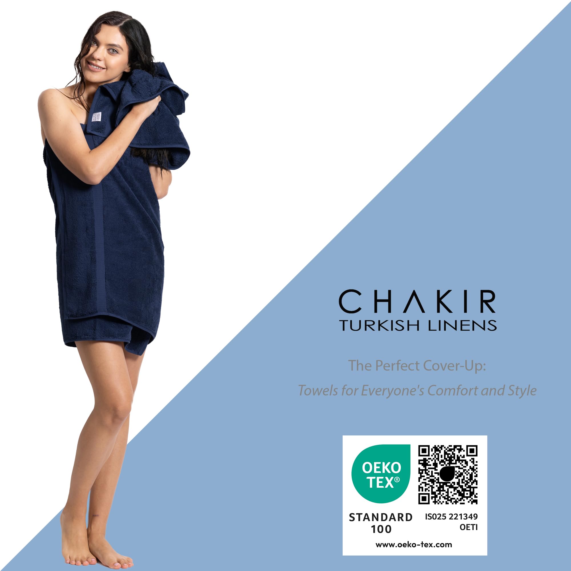 Chakir Turkish Linens navy bath sheet OEKO-TEX Standard 100 certified