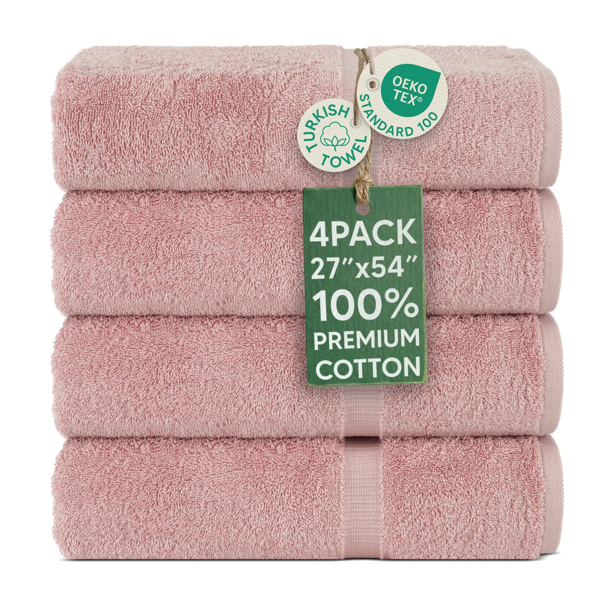 Chakir Turkish Linens pink bath towels 4pc set offering spa-like softness and absorbency.