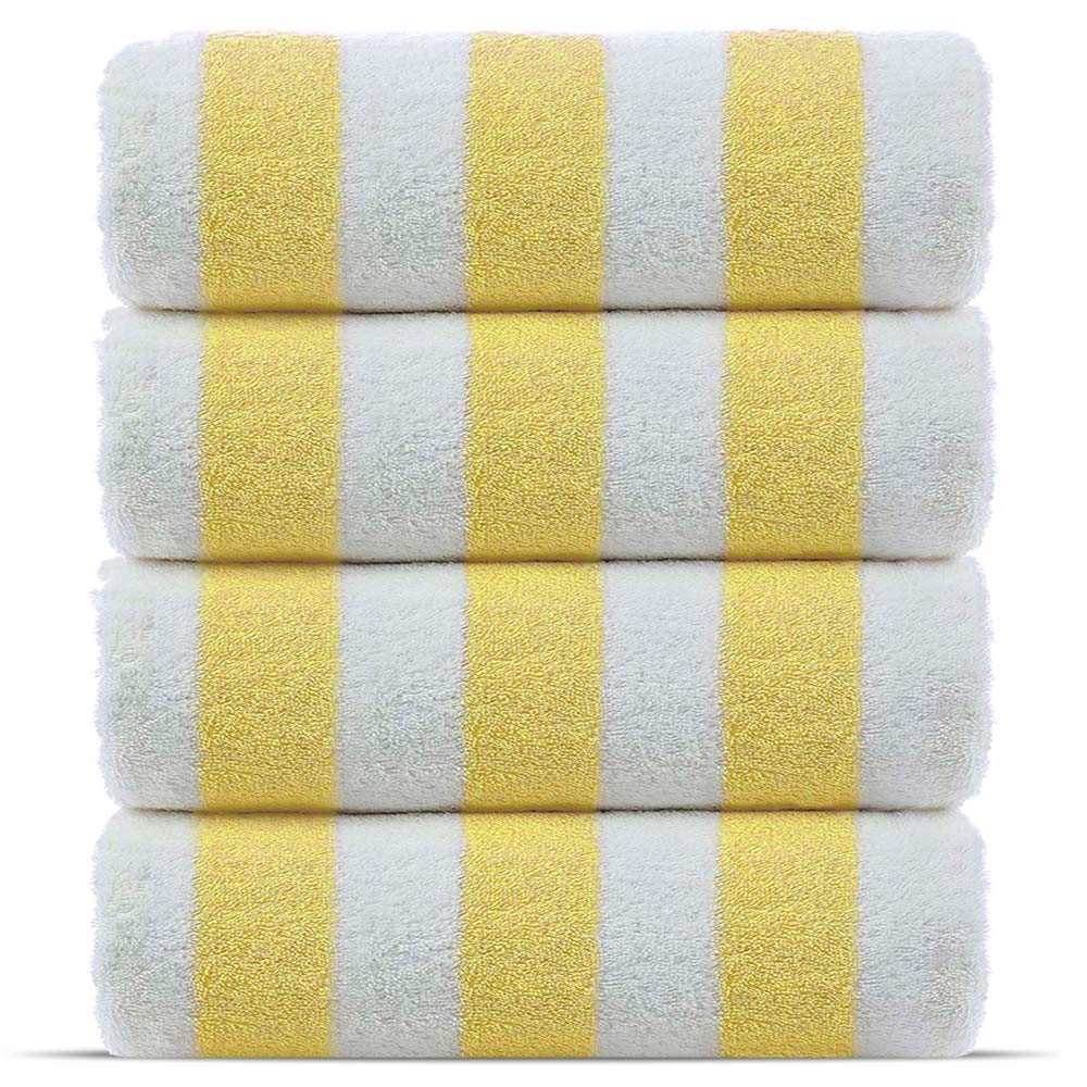 Chakir Turkish Linens yellow striped pool towel 30x60 inches, soft and absorbent