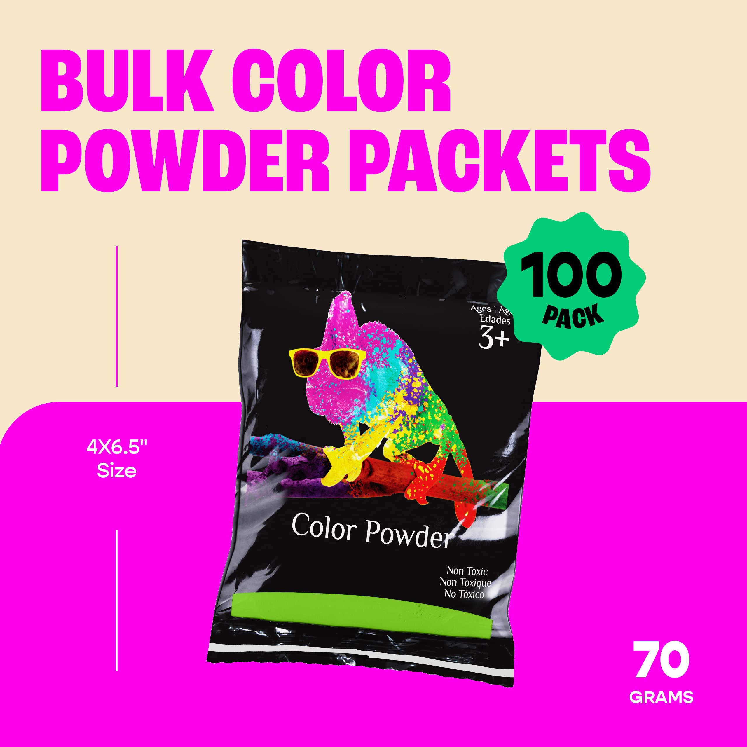 Chameleon Colors 70g pink powder bag adds playful color to parties.