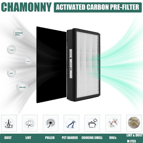 CHAMONNY A2 packaging with two HEPA filters and four pre-filters.