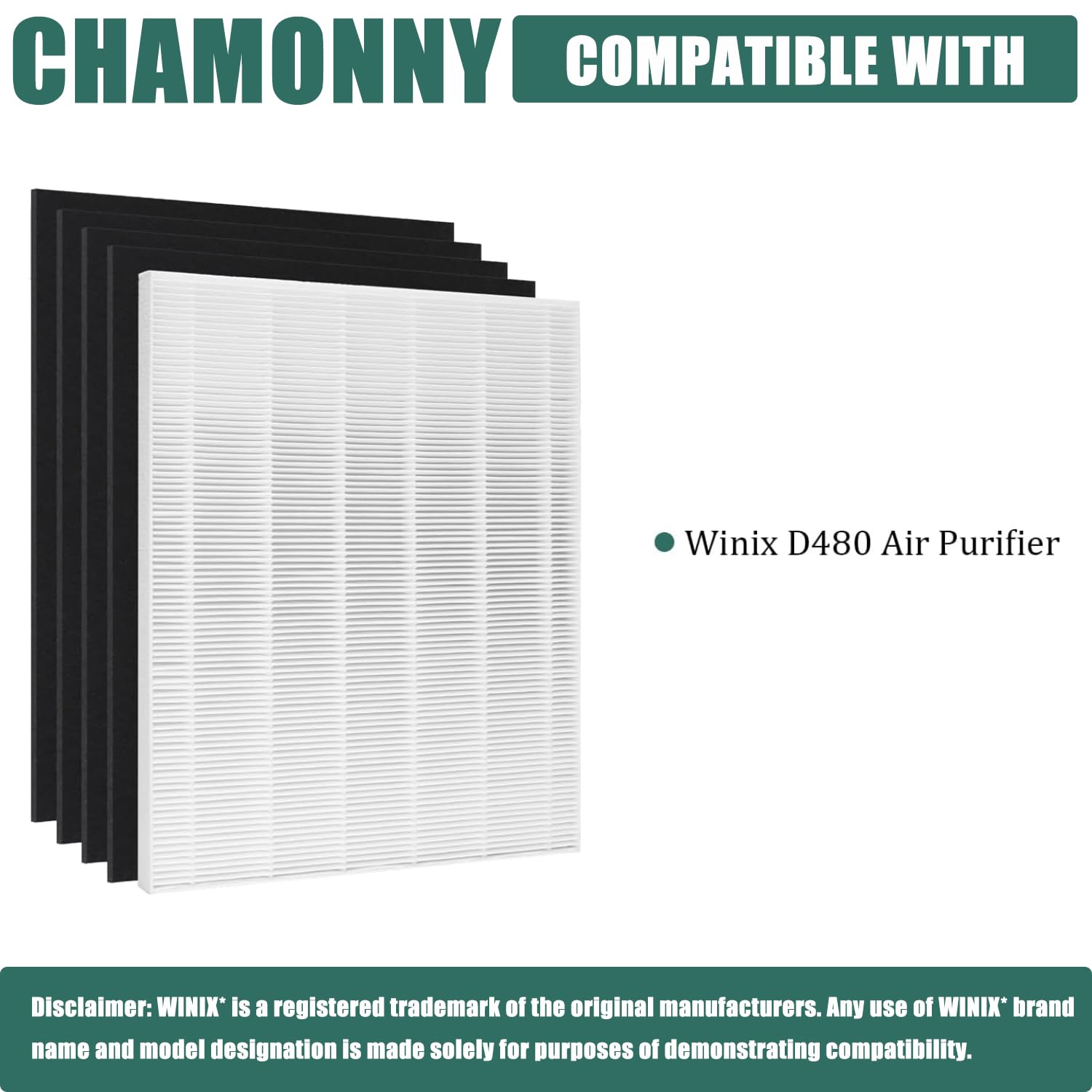 CHAMONNY D480 activated carbon pre-filter traps odors and larger particles.