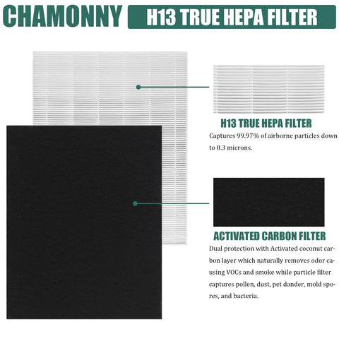 CHAMONNY D480 pack contains two true HEPA filters and eight pre-filters.