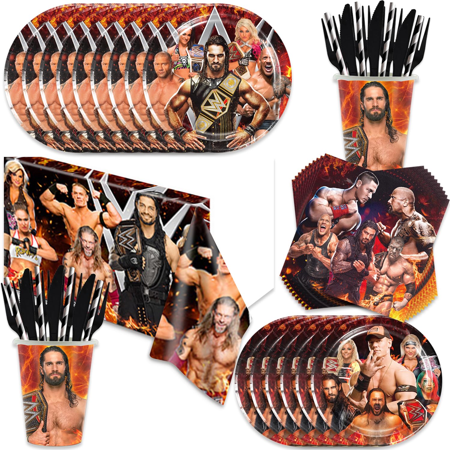 CHAMPBULL 141Pack wrestling plates 7-inch set for quick, mess-free party meals