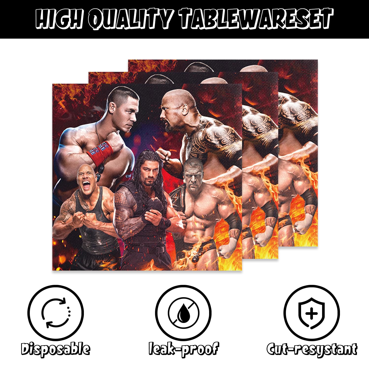 CHAMPBULL 141Pack wrestling tablecloth creating a cohesive party backdrop