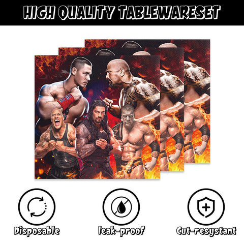 CHAMPBULL 141Pack wrestling tablecloth creating a cohesive party backdrop