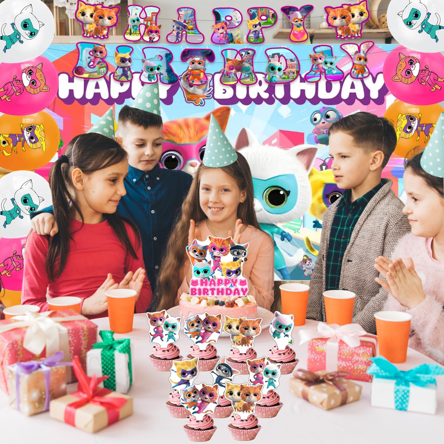 CHAMPBULL Super Kitties balloons—colorful accents for celebration vibes.