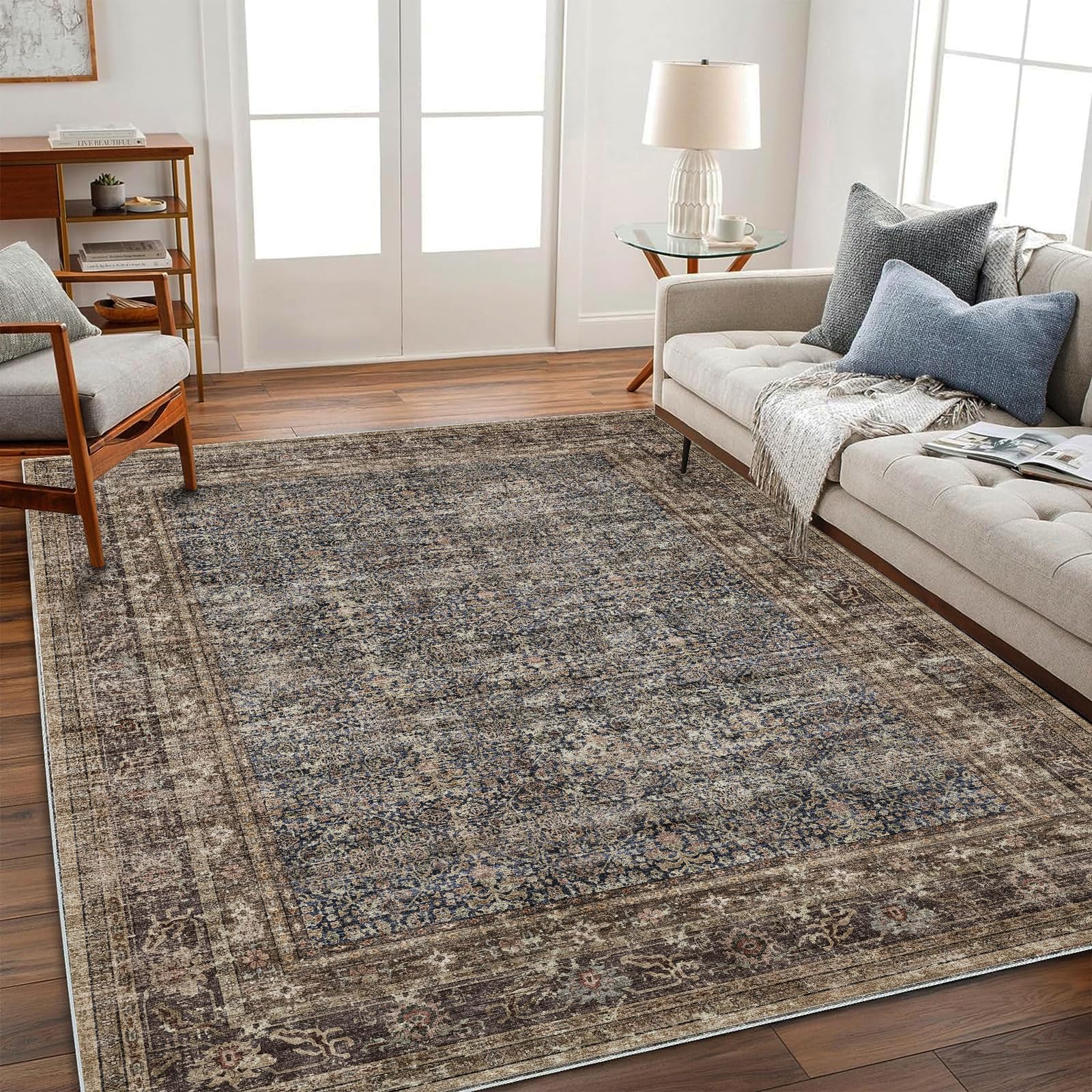CHAMPLANT 6x9 washable vintage rug with soft floral design for living rooms
