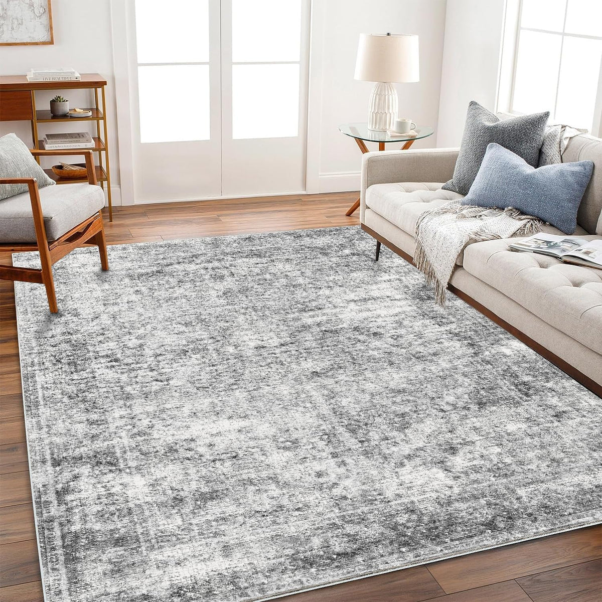 CHAMPLANT area rug 8x10 gray vintage floral pattern adds timeless elegance to living spaces.