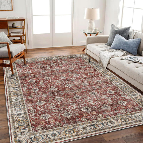 CHAMPLANT area rug with soft floral pattern adds cozy charm to living rooms.