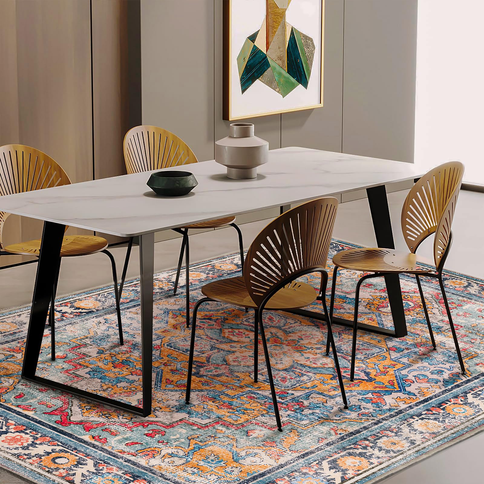 Champlant Boho Chic Medallion distressed design enhances living room aesthetics.