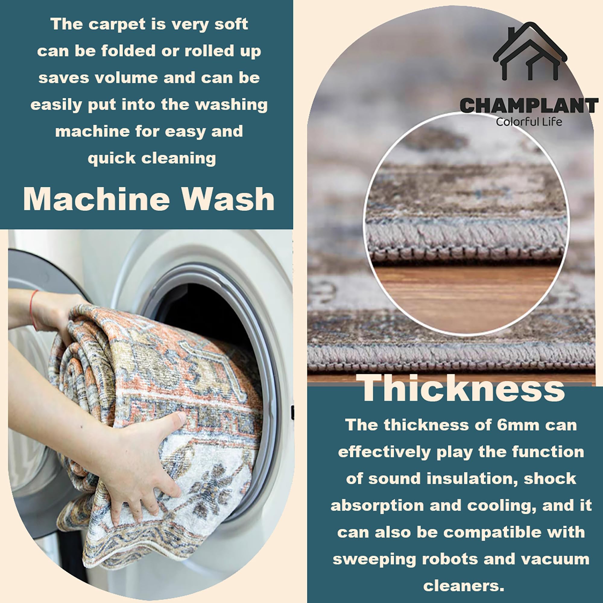 Champlant machine-washable fabric highlighting easy cleaning and maintenance.