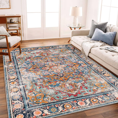 Champlant Washable Area Rug 8x10 Boho Medallion design offers soft underfoot comfort.