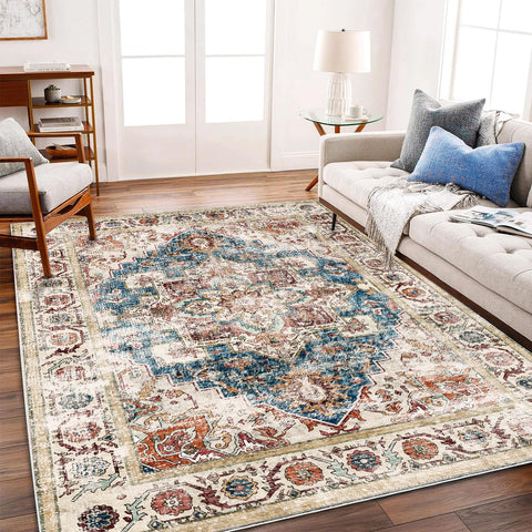 CHAMPLANT washable vintage rug front view shows soft texture for comfortable feet
