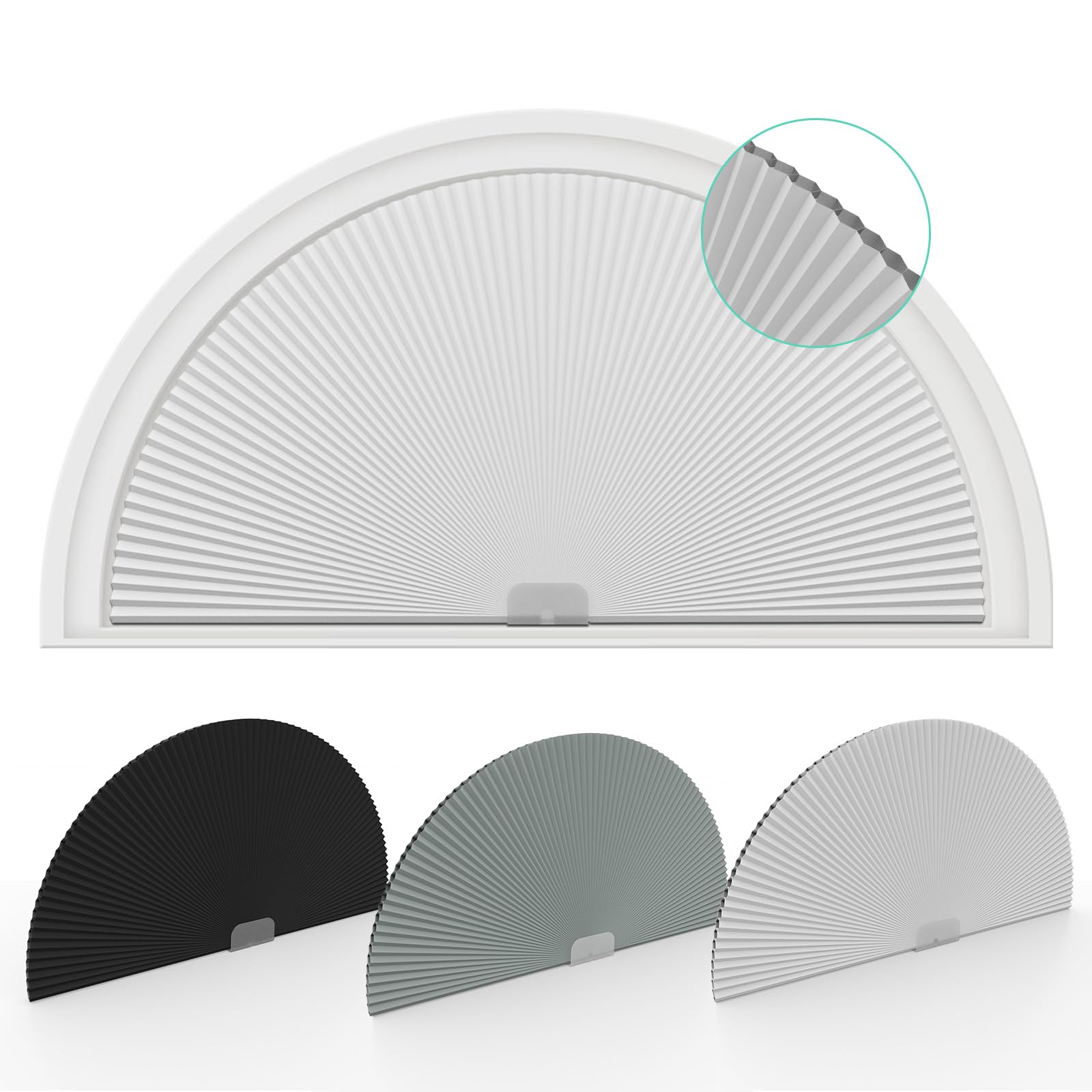 Changshade arch shade blackout for half-moon window enhances privacy.