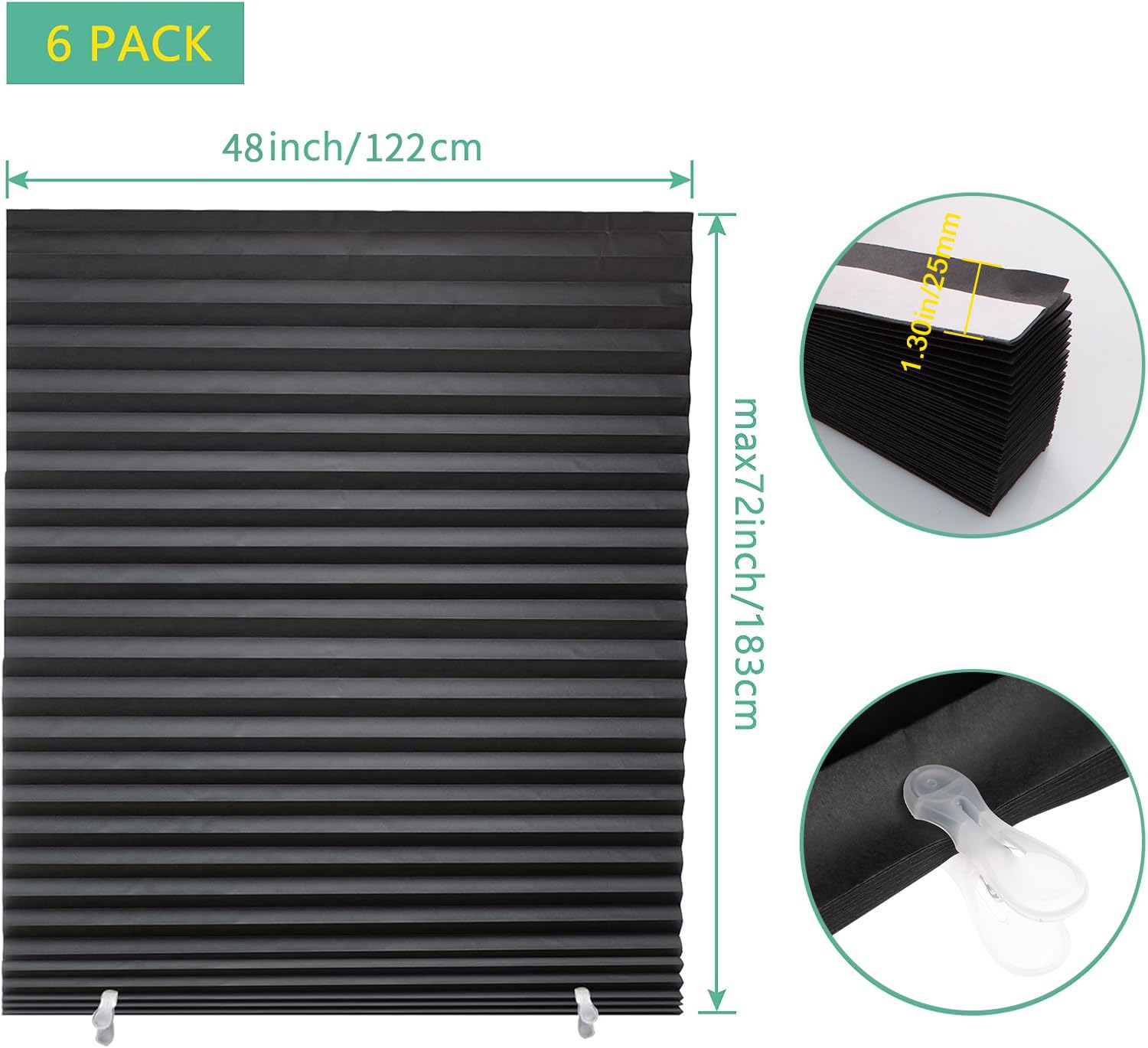 Changshade cut-to-size pleated shades fit 48x72 windows precisely.
