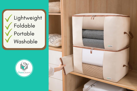 Chaos Cleared large comforter storage fits bulky bedding neatly.
