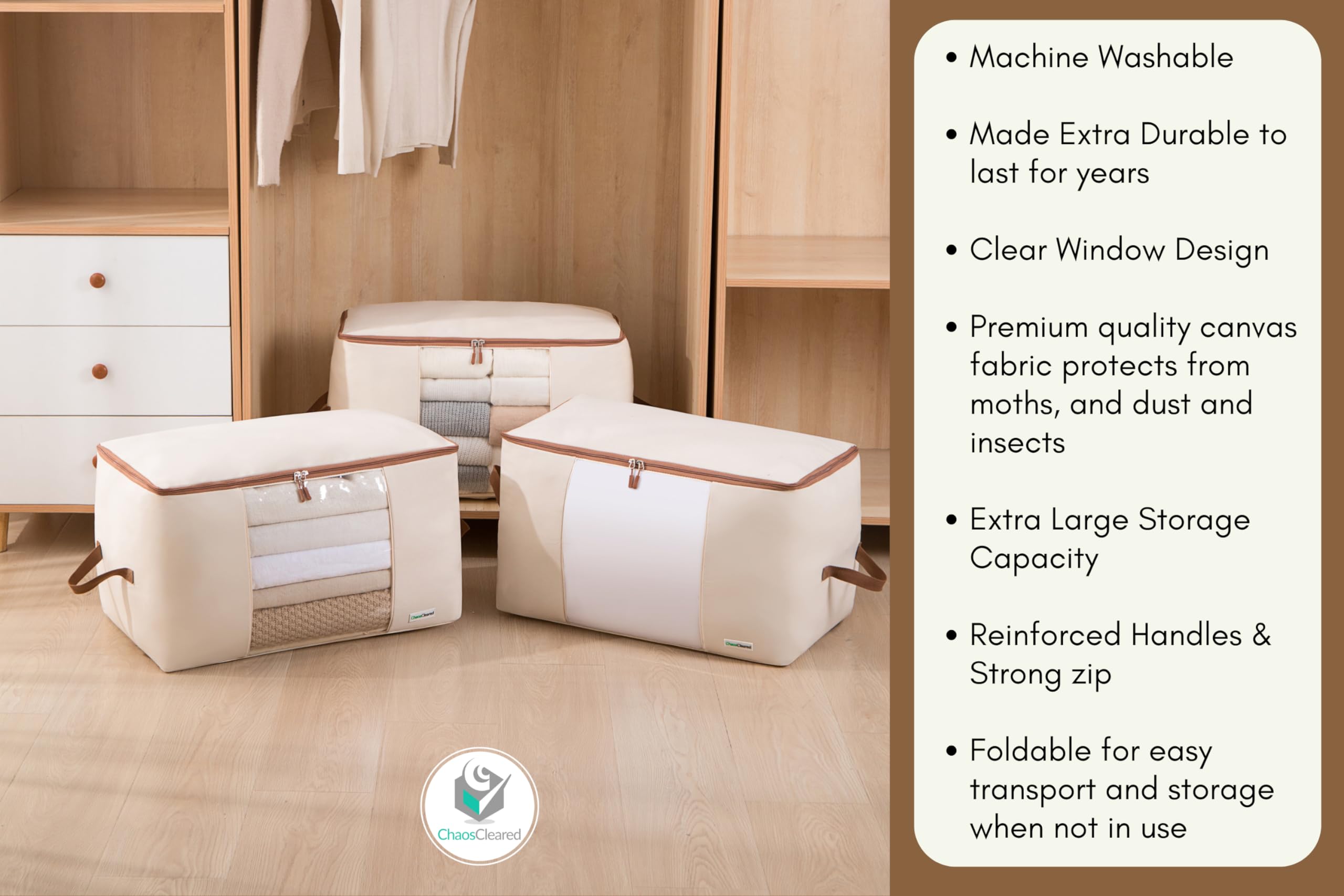 Chaos Cleared pillow and garment organization for tidy closets.