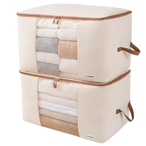 Chaos Cleared canvas storage bags under-bed setup for compact seasonal storage.