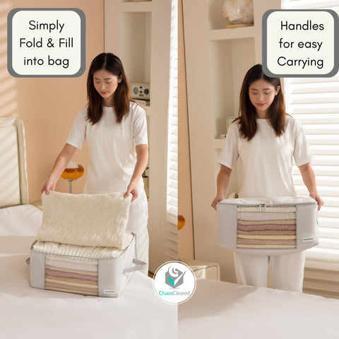 Chaos Cleared clear window design bags let you see sweater contents instantly.