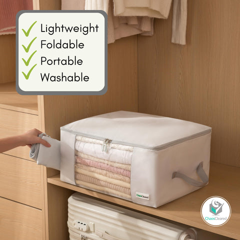 Chaos Cleared underbed space saver bags help declutter closets without bulky boxes.