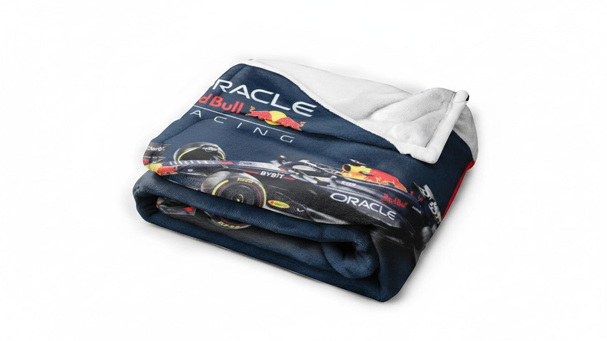 Character World F1 Oracle Red Bull Racing blanket in hero shot showing warmth and branding