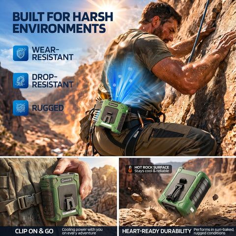 CHARMP waist fan bottom air intake: stronger upward airflow during activity