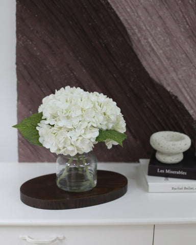 CHASMILE hydrangea in vase suited for modern or rustic interior styles.