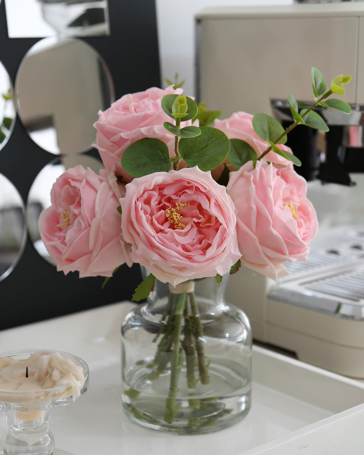 CHASMILE pink rose artificial flowers in vase for elegant dining table decor
