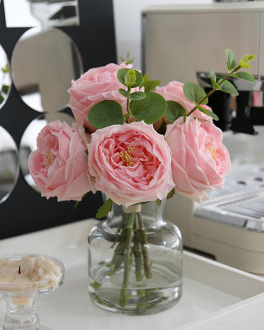 CHASMILE pink rose artificial flowers in vase for elegant dining table decor