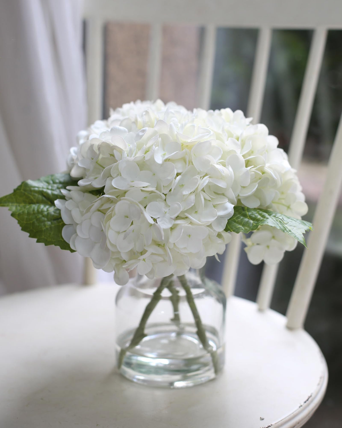 CHASMILE real touch white hydrangea in vase with lifelike petals for elegant home décor.