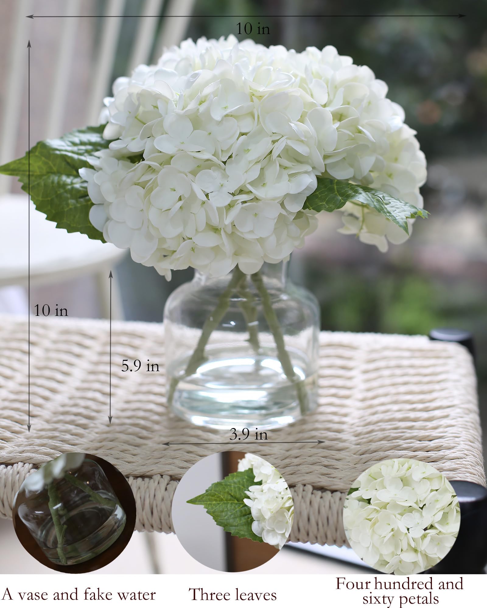 CHASMILE real touch white hydrangea in vase with vivid, natural-looking petals.