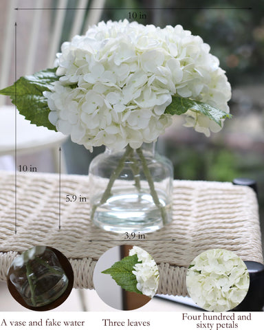 CHASMILE real touch white hydrangea in vase with vivid, natural-looking petals.