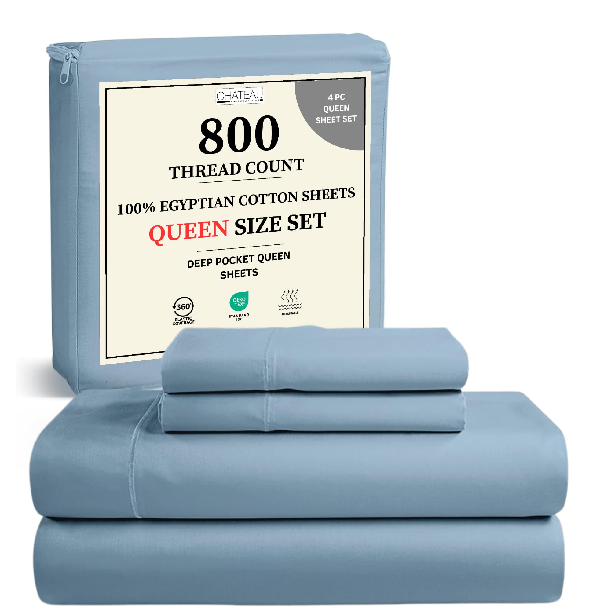 CHATEAU HOME COLLECTION Egyptian cotton sheets flat sheet offers hotel-grade softness for queen beds.
