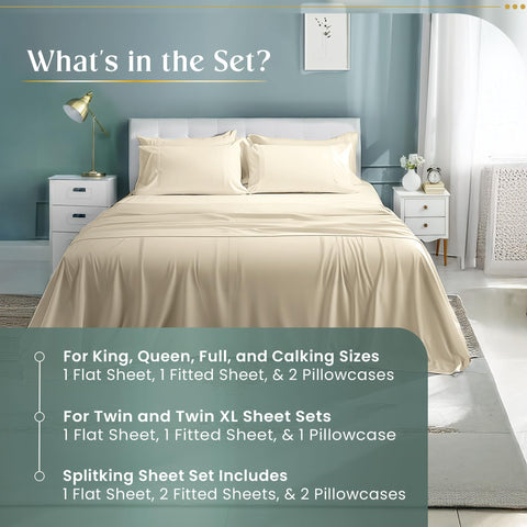 CHATEAU HOME COLLECTION king flat sheet close-up shows 110 by 104 inch dimensions.