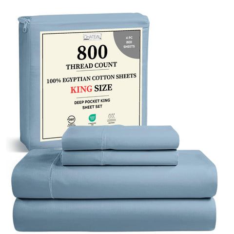 CHATEAU HOME COLLECTION king flat sheet in French blue, ultra-soft Egyptian cotton.