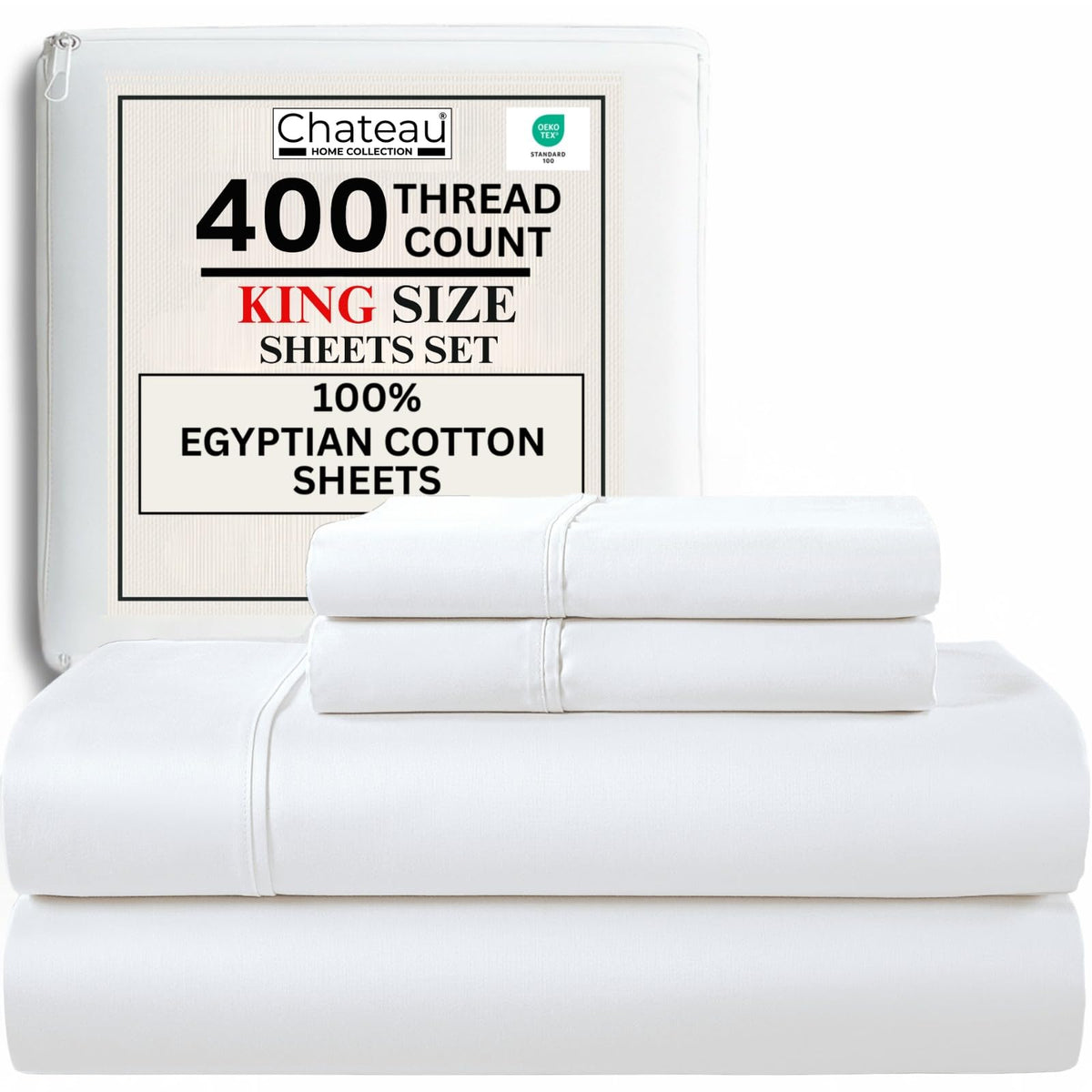 CHATEAU HOME COLLECTION king flat sheet in white offers soft, breathable Egyptian cotton comfort.