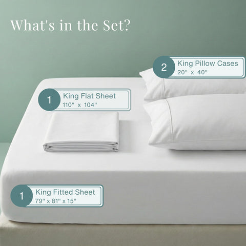 King flat sheet close-up, showing smooth sateen weave and crisp edges.