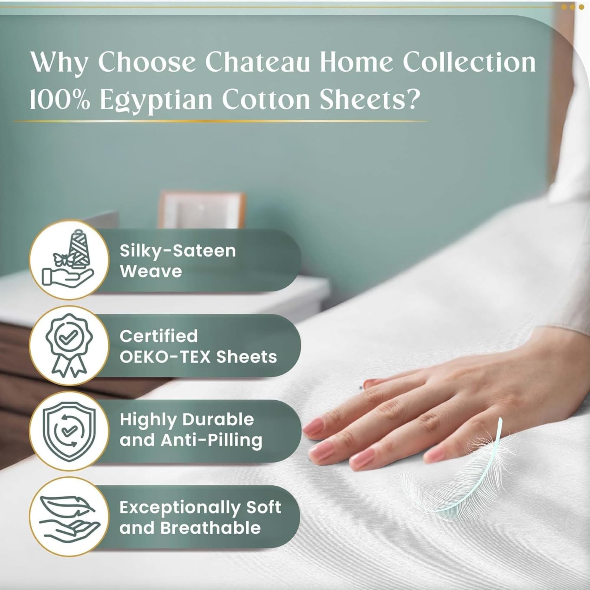 Sateen weave texture highlights luxury and breathable comfort for nightly use.