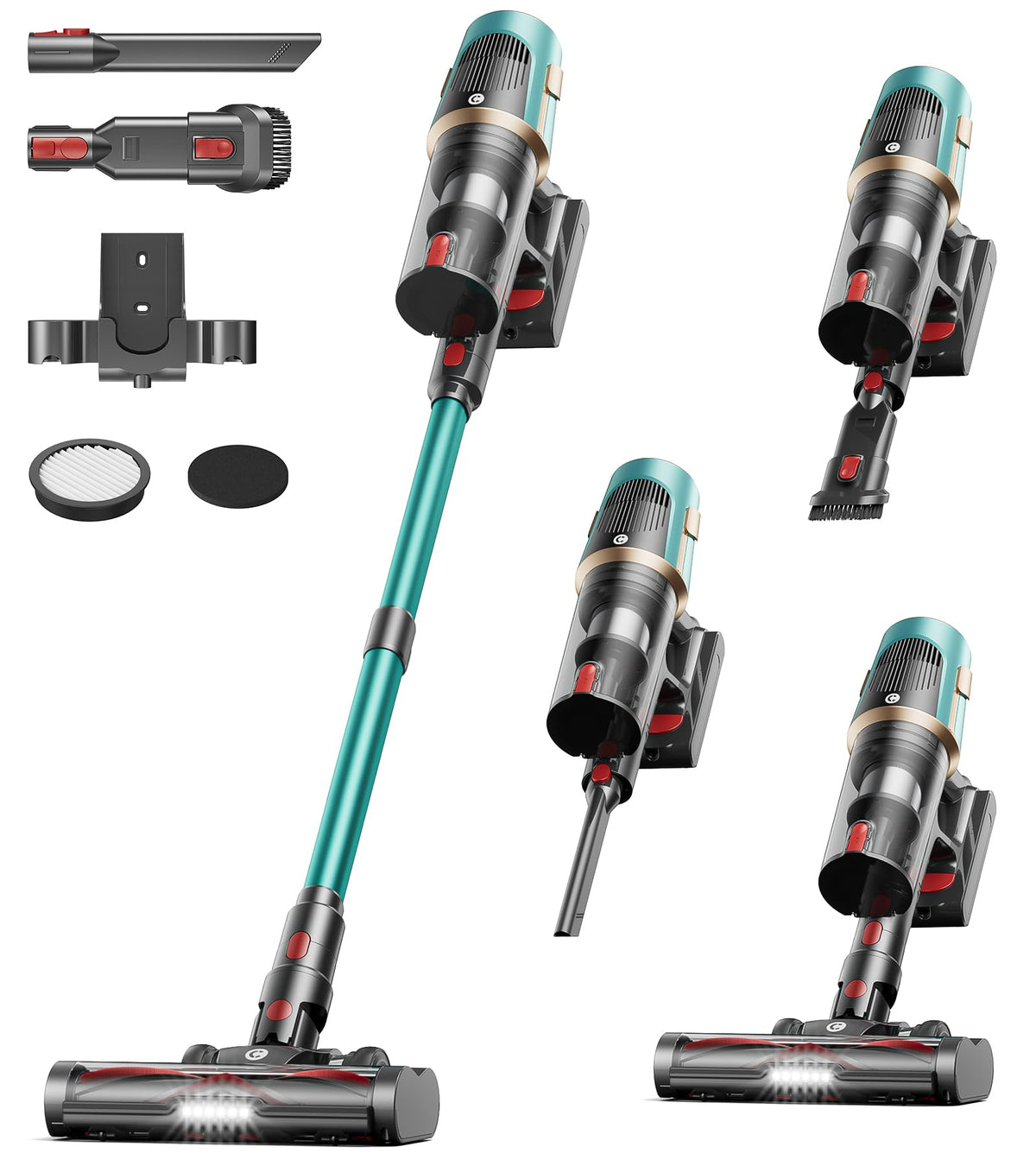 CHEBIO cordless vacuum demonstrates 48KPa suction on hard floors for deep cleaning.