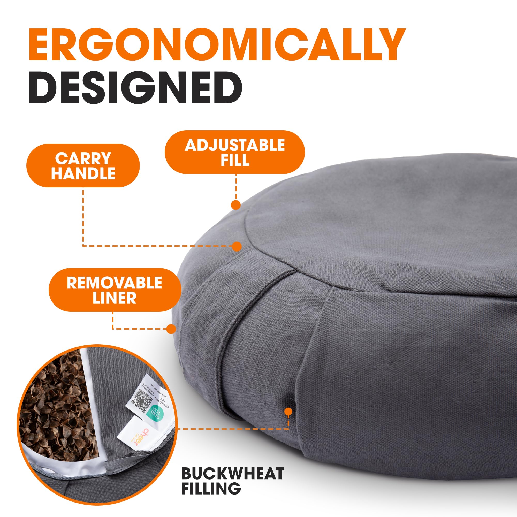 Versatile yoga prop doubles as a reading cushion at home or studio.