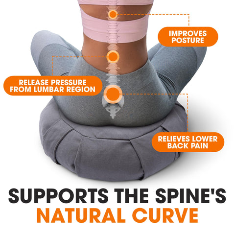 Buckwheat-filled cushion molds to body contours for customized comfort.