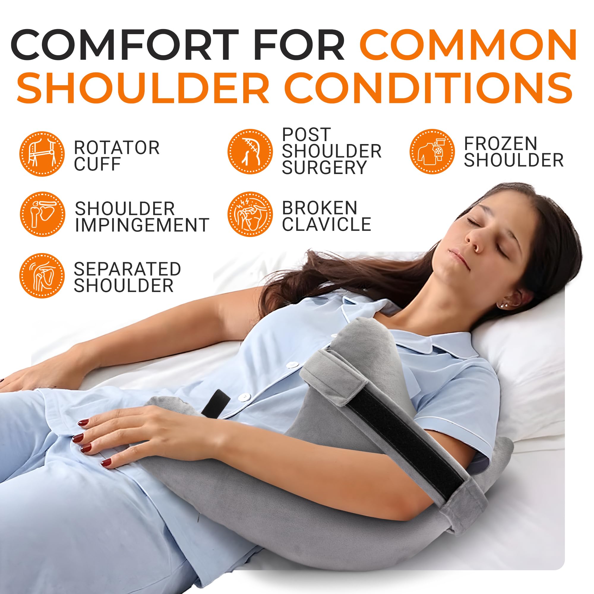Cheer Collection rotator cuff pillow W-shape cradles the arm for shoulder support.