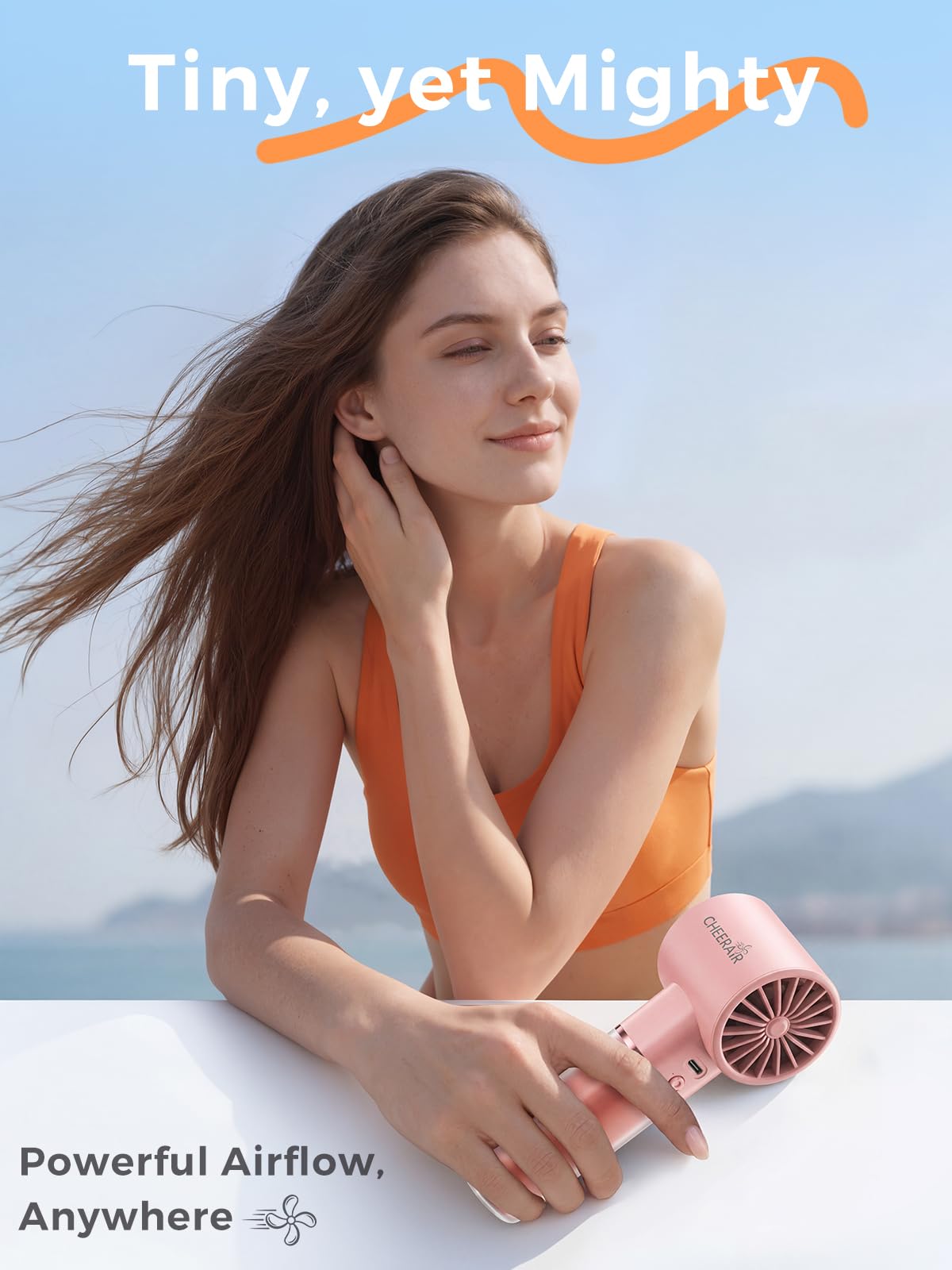 CHEERAIR Handheld Fan with 6-speed control for personalized breeze.