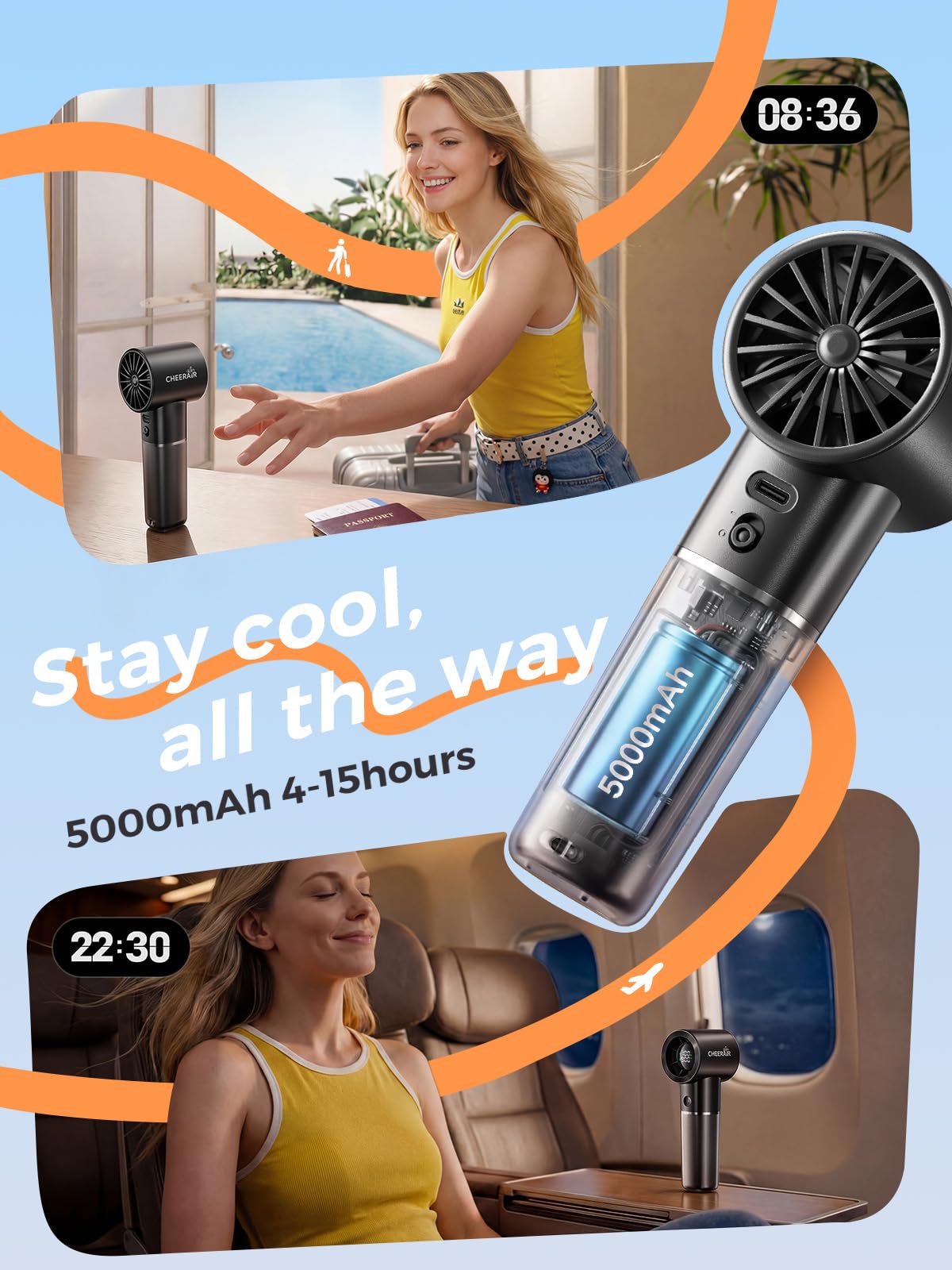 CHEERAIR long-lasting 5000mAh battery enables all-day use.