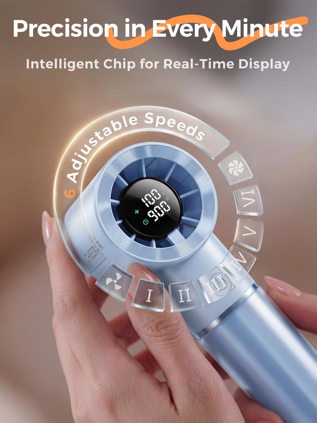 Cheerair handheld fan USB-C recharge for quick power top-up